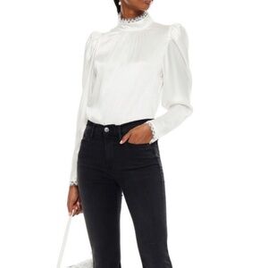 FRAME Victorian Inspired Ivory Puff Shoulder Lace Silk Delicate Blouse Medium